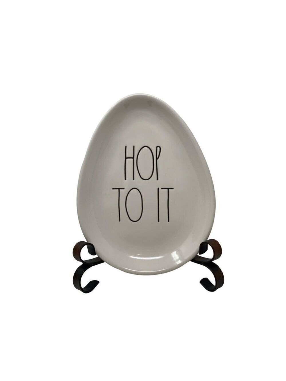 Rae Dunn Easter HOP TO IT Egg Shaped Plate Ceramic Decor Spring Farmhouse LL